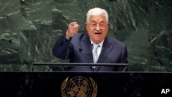 Palestinian President Mahmoud Abbas addresses the 73rd session of the United Nations General Assembly, at U.N. headquarters, Sept. 27, 2018.