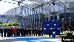 FILE - U.S. President Donald Trump delivers remarks at the start of the NATO summit at their new headquarters in Brussels, Belgium, May 25, 2017.