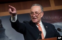 Senate Minority Leader Chuck Schumer, D-N.Y., explains to reporters how his negotiations with President Donald Trump broke down Jan. 19 as quarreling politicians in Washington eventually failed to keep the government in business, at the Capitol in Washington, Jan. 20, 2018.