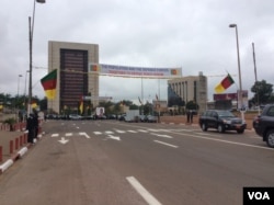 FILE - This banner across the National Day parade route in Yaounde, Cameroon, reflects citizens' appreciation for soldiers' efforts against Boko Haram, May 20, 2016. (M. Kindzeka/VOA)