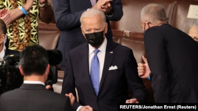 USA, U.S. President Joe Biden arrives to deliver his first address to a joint session of the U.S. Congress