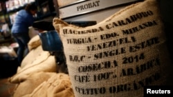 A Venezuelan coffee beans bag is seen at a roaster in Caracas, Feb. 26, 2015. 