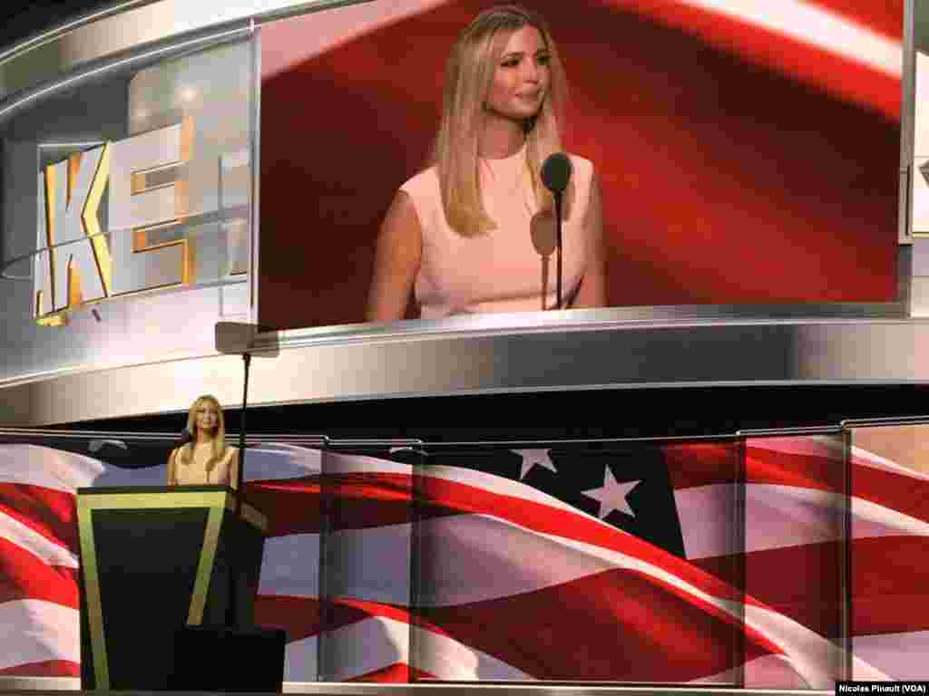 Ivanka Trump introduces her father, Donald Trump, as the Republican presidential nominee, in Cleveland, July 21, 2016.