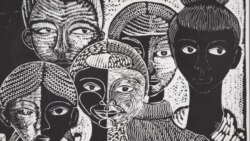 Art in the Kinsey Collection includes this 1990 woodcut 'The Faces of My People' by artist Margaret Burroughs