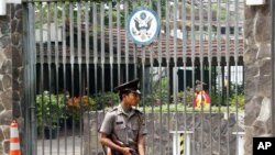 Pintu gerbang Kedutaan Amerika Serikat di Jakarta. (Foto: dok).