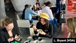 Diners sample vegan dishes at a "Future 50 Foods" tasting at the Pompidou Center in Paris. 