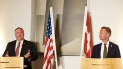 Danish Foreign Minister Jeppe Kofod (R) and US Secretary of State Mike Pompeo give a joint press conference in Copenhagen, Denmark on July 22, 2020. -