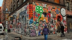 A popular spot for street art in New York's Greenwich village in 2007