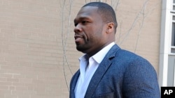 Curtis "50 Cent" Jackson arrives at court for a federal bankruptcy hearing, March 9, 2016, in Hartford, Conn. 