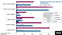 Ebola outbreaks, deaths in Africa, as of July 20, 2014