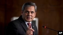 FILE - Pakistan's Foreign Ministry spokesman Nafees Zakaria briefs media at the Foreign Office in Islamabad, Pakistan, May 18, 2017. 