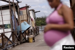 Lediane da Silva, who is eight months pregnant, is seen in the shanty town of Beco do Sururu, Recife, Brazil, Jan. 29, 2016.