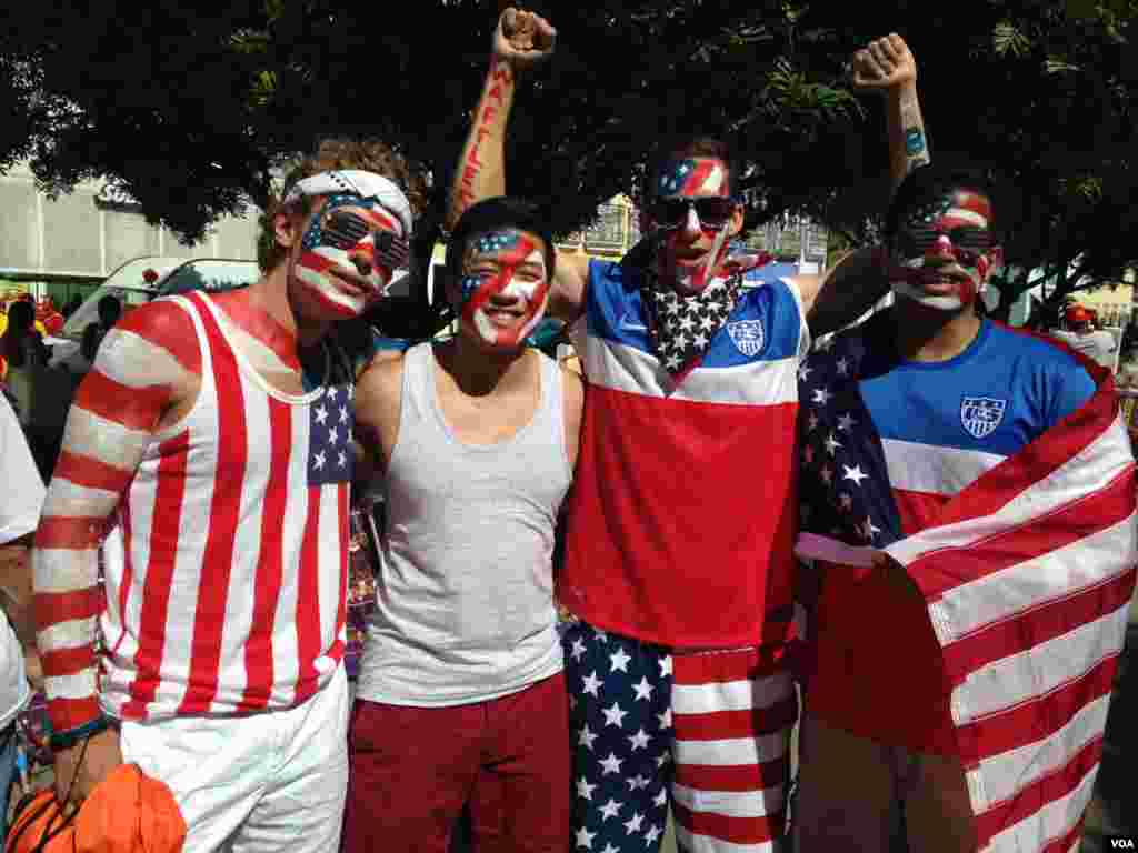 American fans ready to support their team in the match against Belgium, Salvador, Brazil, July 1, 2014. (Nicholas Pinault/VOA)