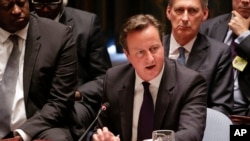 British Prime Minister David Cameron speaks during a United Nations Security Council meeting, Sept. 24, 2014, at U.N. headquarters in New York.
