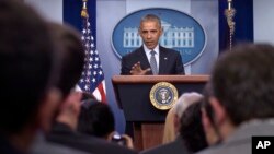 President Barack Obama speaks during a news conference in the Brady press briefing room at the White House in Washington, Nov. 14, 2016. 