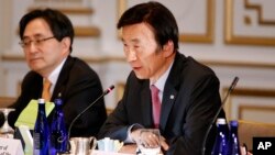29일 미국 뉴욕에서 열린 미한일 외교장관 회담에서 윤병세 한국 외교부 장관이 발언하고 있다.