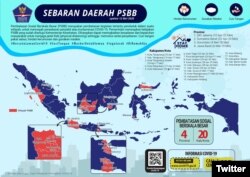 Update Sebaran Daerah di Indonesia yang memberlakukan Pembatasan Sosial Berskala Besar (PSBB) tanggal 12 Mei 2020. #BersatuLawanCovid19. (Foto: Twitter/@BNPB_Indonesia)
