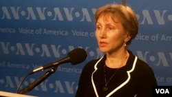 Marina Litvinenko at the Voice of America headquarters in Washington, DC