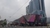 Large shopping center in Sarajevo with huge neon advertising