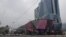 Large shopping center in Sarajevo with huge neon advertising