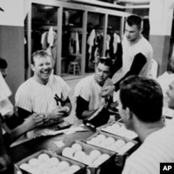 Mickey Mantle at the clubhouse