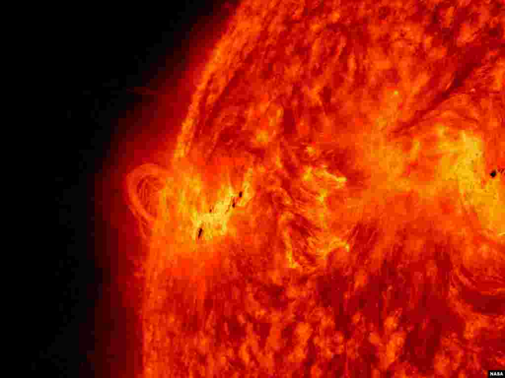 NASA&#39;s Solar Dynamics Observatory captured this image of the X1.2 class solar flare on May 14, 2013. Solar activity continued as the sun emitted a fourth X-class flare from its upper left limb. (Credit: NASA/SDO)