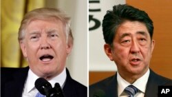 도널드 트럼프 미국 대통령과 아베 신조 일본 총리.