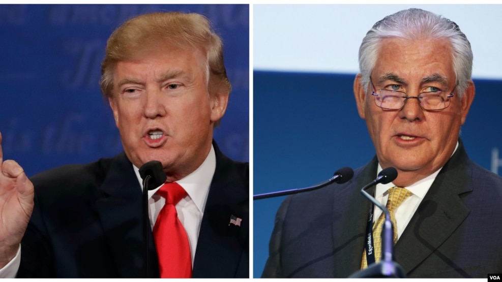 Tổng thống đắc cử Donald Trump, trái, và Ngoại trưởng đề cử Rex Tillerson.