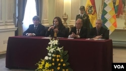 La canciller de Bolivia, Karen Longaric ofreció una rueda de prensa el lunes 23 de enero de 2019.