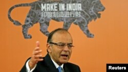 Indian Finance Minister Arun Jaitley speaks at an "Invest in India" forum in Beijing, China, June 24, 2016.