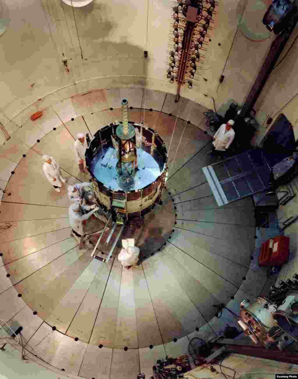 ISEE-3 in the test chamber at Cape Canaveral, Florida where the craft was launched in 1978. (Ed Grebenstein)