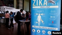 Material to prevent Zika infection by mosquitoes are displayed at the 69th World Health Assembly at the United Nations European headquarters in Geneva, Switzerland, May 23, 2016.