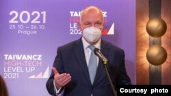Pavel Fischer speaks at a Taiwan-Czechia forum Oct. 25, 2021, held in Prague. (Taiwan Foreign Ministry).
