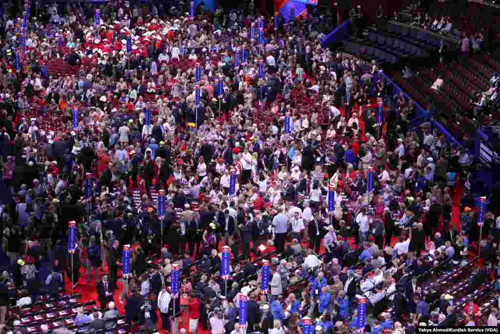 Republican National Convention delegates cast their votes during the roll-call vote for the Republican presidential nomination on the second day of the Republican National Convention in Cleveland, July 19, 2016. 