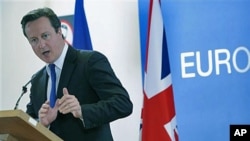 British Prime Minister David Cameron addresses a media conference at an EU summit in Brussels, Belgium, Oct. 23, 2011.