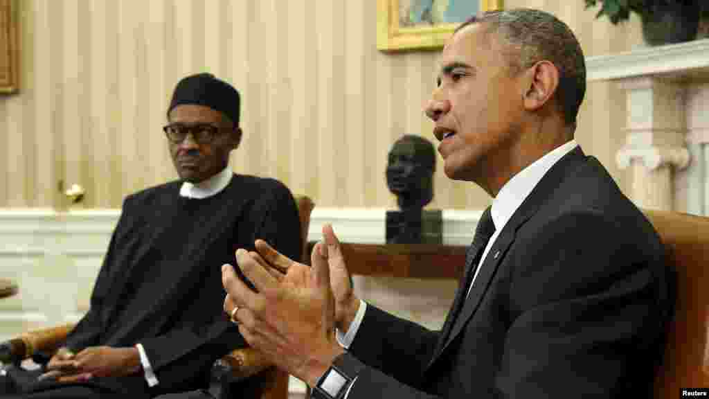 Shugaba Barack Obama na Amurka yana ganawa da shugaba Muhammadu Buhari na Najeriya a ofishinsa dake cikin fadar White House, Litinin 20 Yuli, 2015