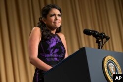 Comedian Cecily Strong delivers remarks the White House Correspondents' Association dinner at the Washington Hilton, Washington, D.C., April 25, 2015.