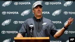 Philadelphia Eagles head coach Doug Pederson speaks to the media before practice at the NFL football team's facility, June 6, 2018, in Philadelphia.
