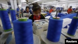 FILE - Laborers work at a garment factory in Hung Yen province, outside Hanoi January 5, 2017.