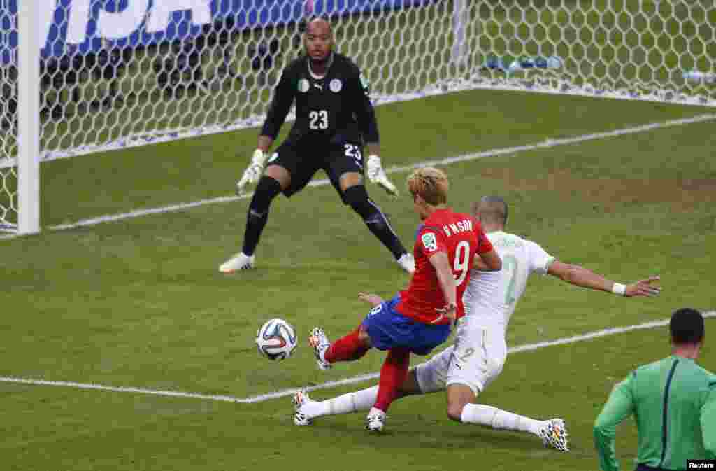 22일 브라질 포르테알레그레에서 열린 월드컵 조별리그 H조 한국과 알제리의 경기에서 한국 손홍민이 골을 기록했다. 한국은 이 경기에서 2:4로 패했다.