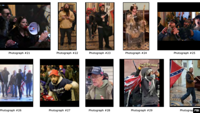 FBI công bố hình ảnh của những kẻ bạo loạn tấn công Điện Capitol hôm 6/1/2021.