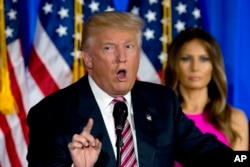 Presumptive Republican presidential nominee Donald Trump speaks during a news conference at the Trump National Golf Club Westchester in Briarcliff Manor, New York, June 7, 2016.