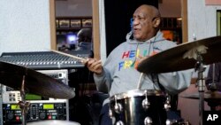 Bill Cosby plays the drums at the LaRose Jazz Club in Philadelphia, Pennsylvania, Jan. 22, 2018.