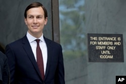 White House senior adviser Jared Kushner departs Capitol Hill in Washington, July 24, 2017, after meeting behind closed doors before the Senate Intelligence Committee on the investigation into possible collusion between Russian officials and the Trump campaign.