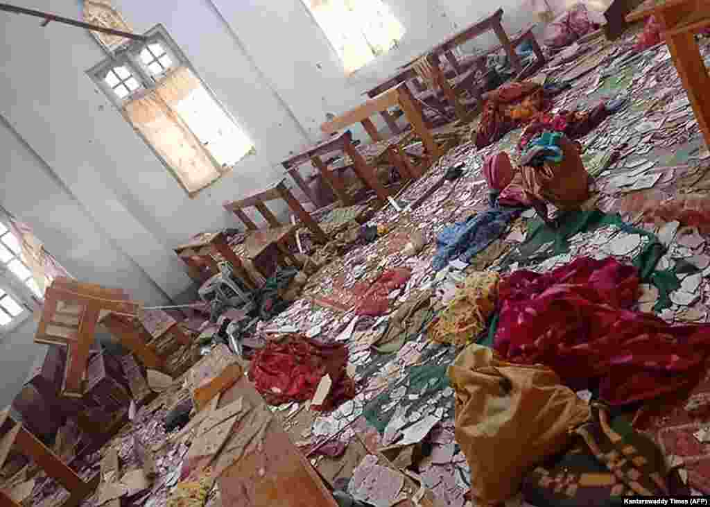A damaged church in which four people taking refuge were killed in an army shelling in Loikaw in Myanmar&#39;s eastern Kayah State as clashes continue in the area between the army and the local rebel fighters.