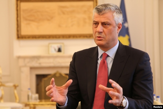 FILE - Kosovo's President Hashim Thaci is pictured in his office in Pristina, Jan. 16, 2017.