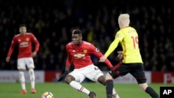 Paul Pogba lors du match de Premier League anglaise entre Watford et Manchester United, le 28 novembre 2017. 