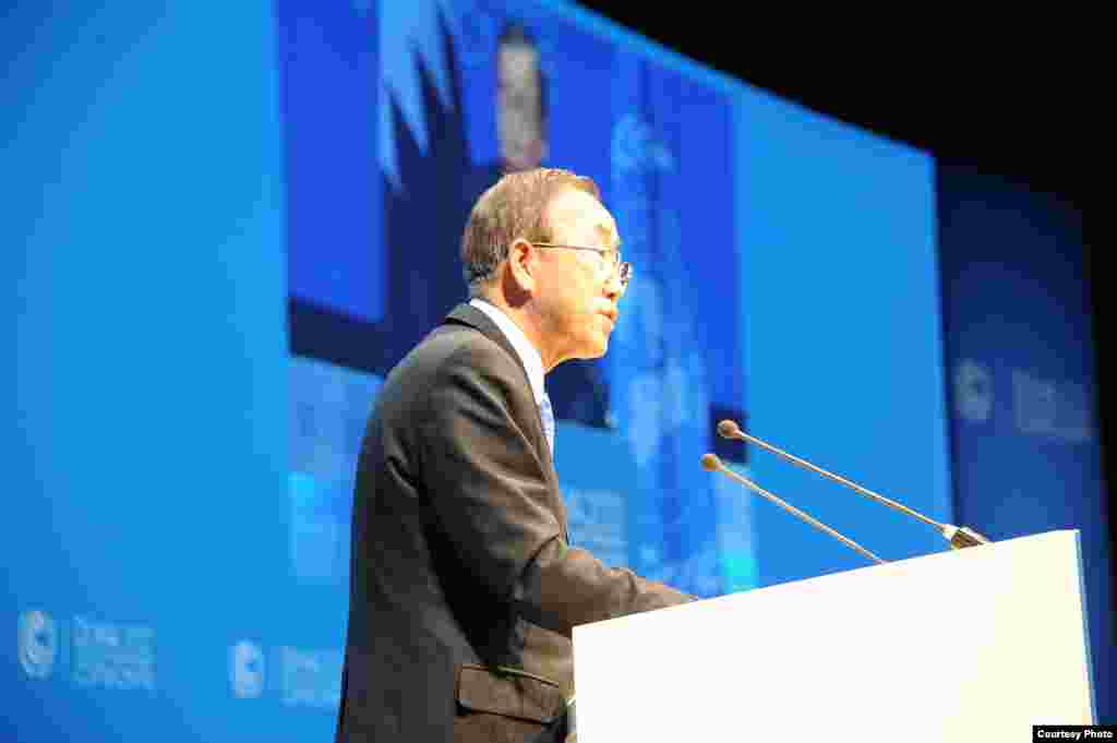 United Nations Secretary General Ban Ki-moon called on delegates at the United Nations Conference on Climate Change in Doha to speed up their work on an agreement to address a warming planet.