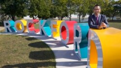 Rockford, Ill., Mayor Tom McNamara poses for a portrait at a ROCKFORD sculpture, Sept. 20, 2021, in Rockford, Ill.