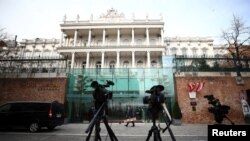 Cameras stand outside Palais Coburg, the site of a meeting of the Joint Comprehensive Plan of Action (JCPOA), in Vienna, Austria, Nov. 29, 2021.